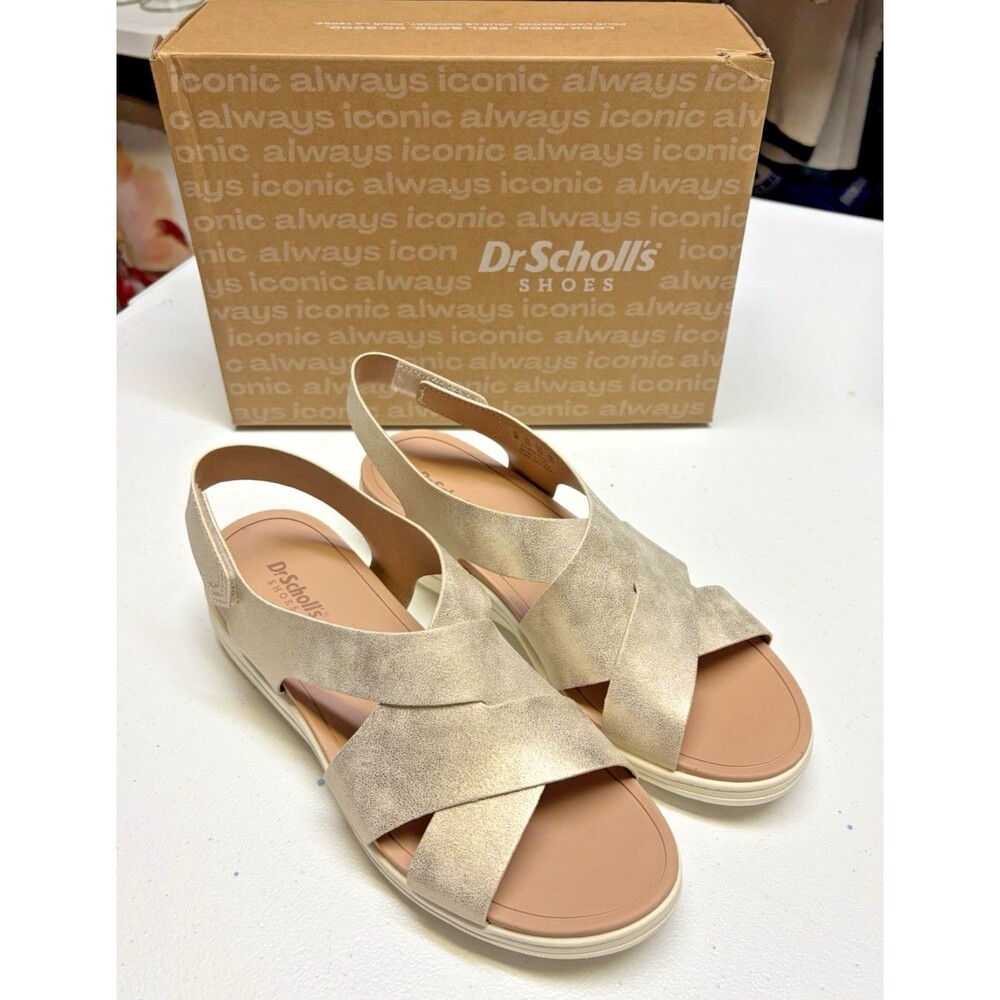Dr. Scholls Time Off Sea Women’s Cushioned Metallic Gold Sandals Size 8M NIB